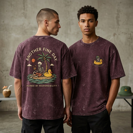 Skeleton Beach Oversized Acid Wash T-Shirt MAROON