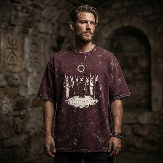 Dark Ritual Eclipse Oversized Acid Wash Graphic T-Shirt