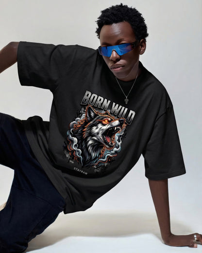 Born Wild Wolf Oversized T-Shirt – Fierce Streetwear Graphic Tee
