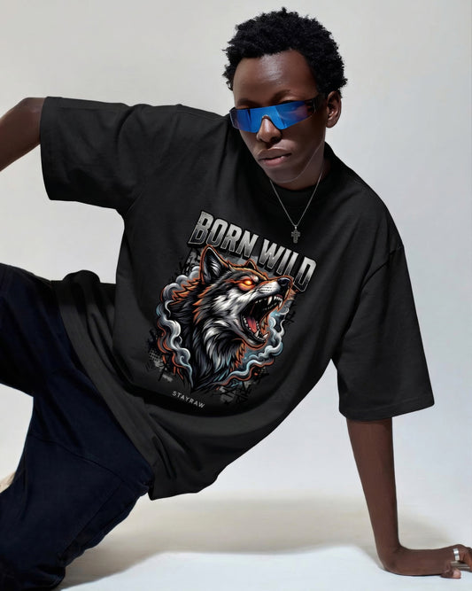 Born Wild Wolf Oversized T-Shirt – Fierce Streetwear Graphic Tee