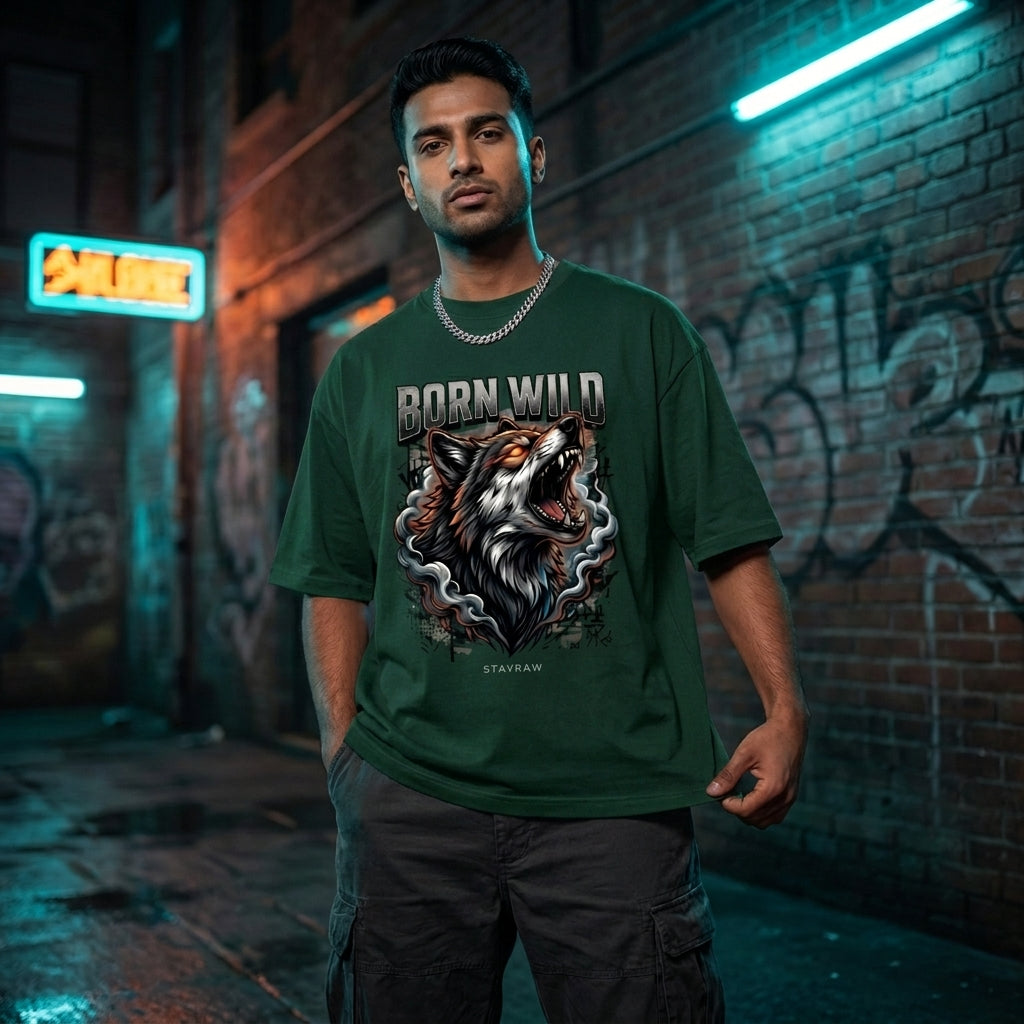 Born Wild Wolf Oversized T-Shirt – Fierce Streetwear Graphic Tee