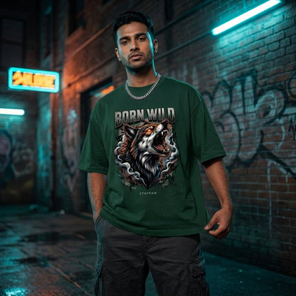 Born Wild Wolf Oversized T-Shirt – Fierce Streetwear Graphic Tee