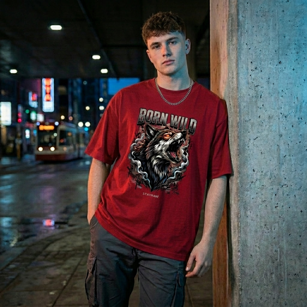 Born Wild Wolf Oversized T-Shirt – Fierce Streetwear Graphic Tee