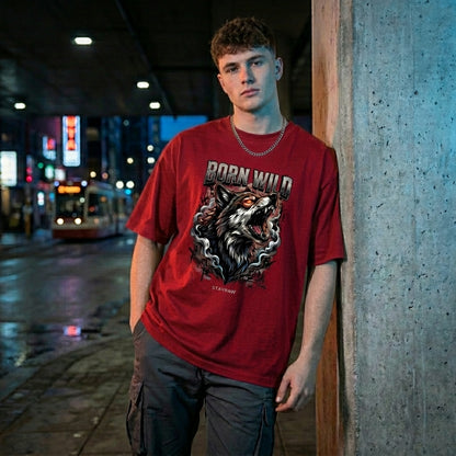 Born Wild Wolf Oversized T-Shirt – Fierce Streetwear Graphic Tee