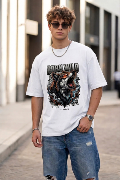 Born Wild Wolf Oversized T-Shirt – Fierce Streetwear Graphic Tee