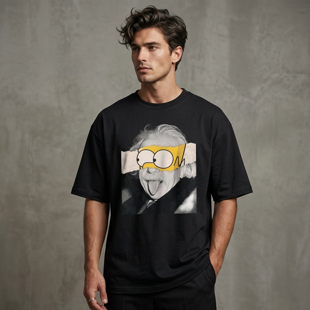 Einstein Bart Oversized Graphic T-Shirt BLACK