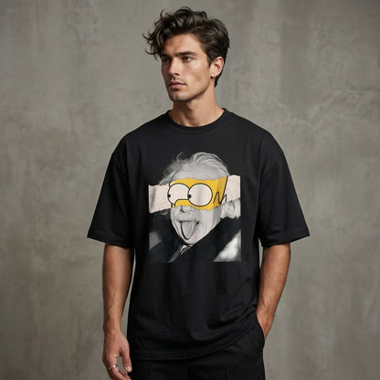 Einstein Bart Oversized Graphic T-Shirt BLACK