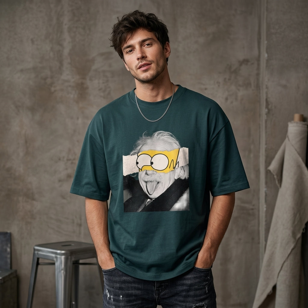 Einstein Bart Oversized Graphic T-Shirt PETROL BLUE