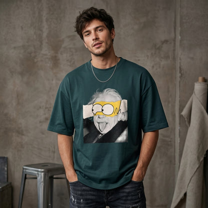 Einstein Bart Oversized Graphic T-Shirt PETROL BLUE