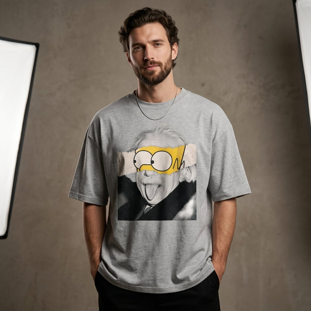 Einstein Bart Oversized Graphic T-Shirt GREY
