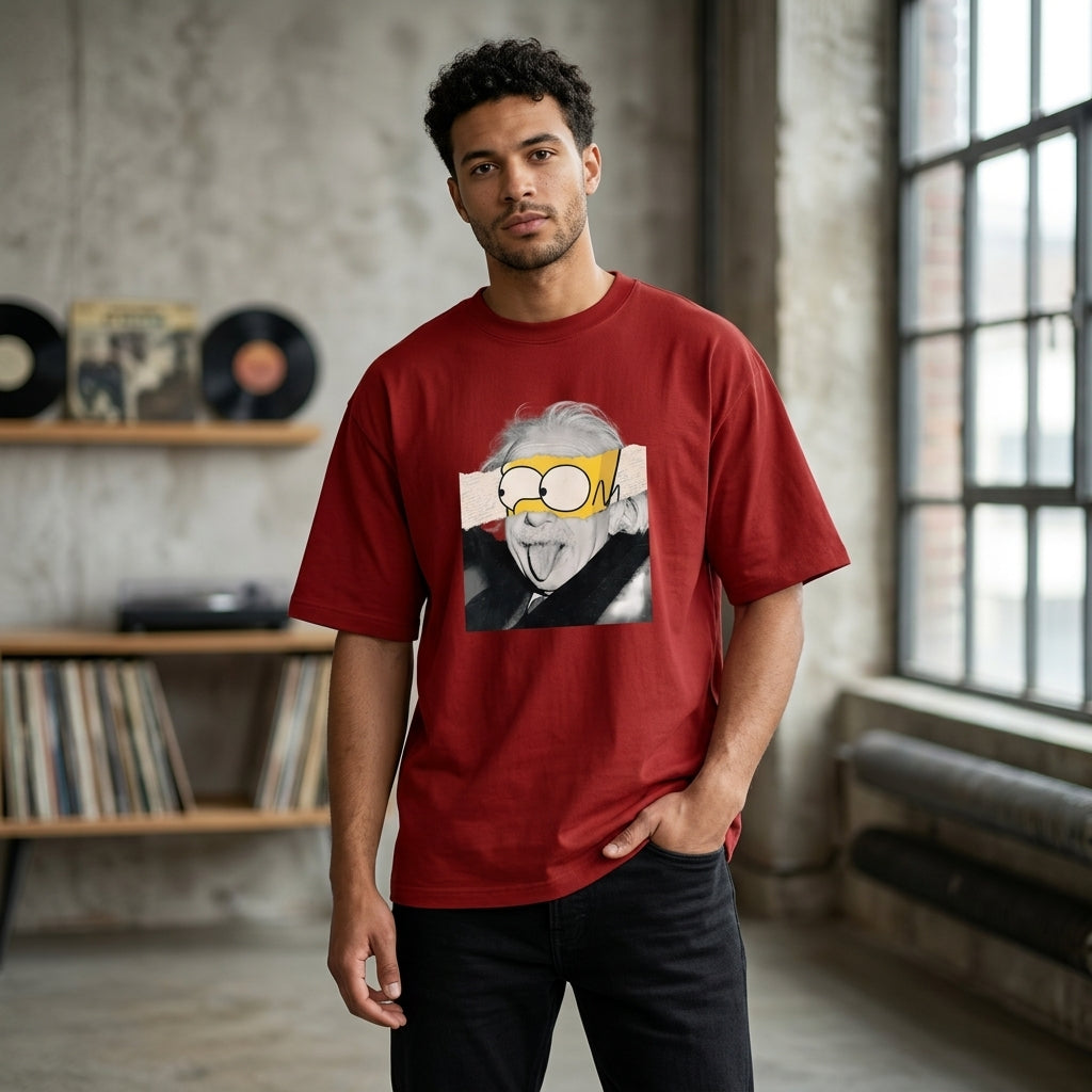 Einstein Bart Oversized Graphic T-Shirt RED