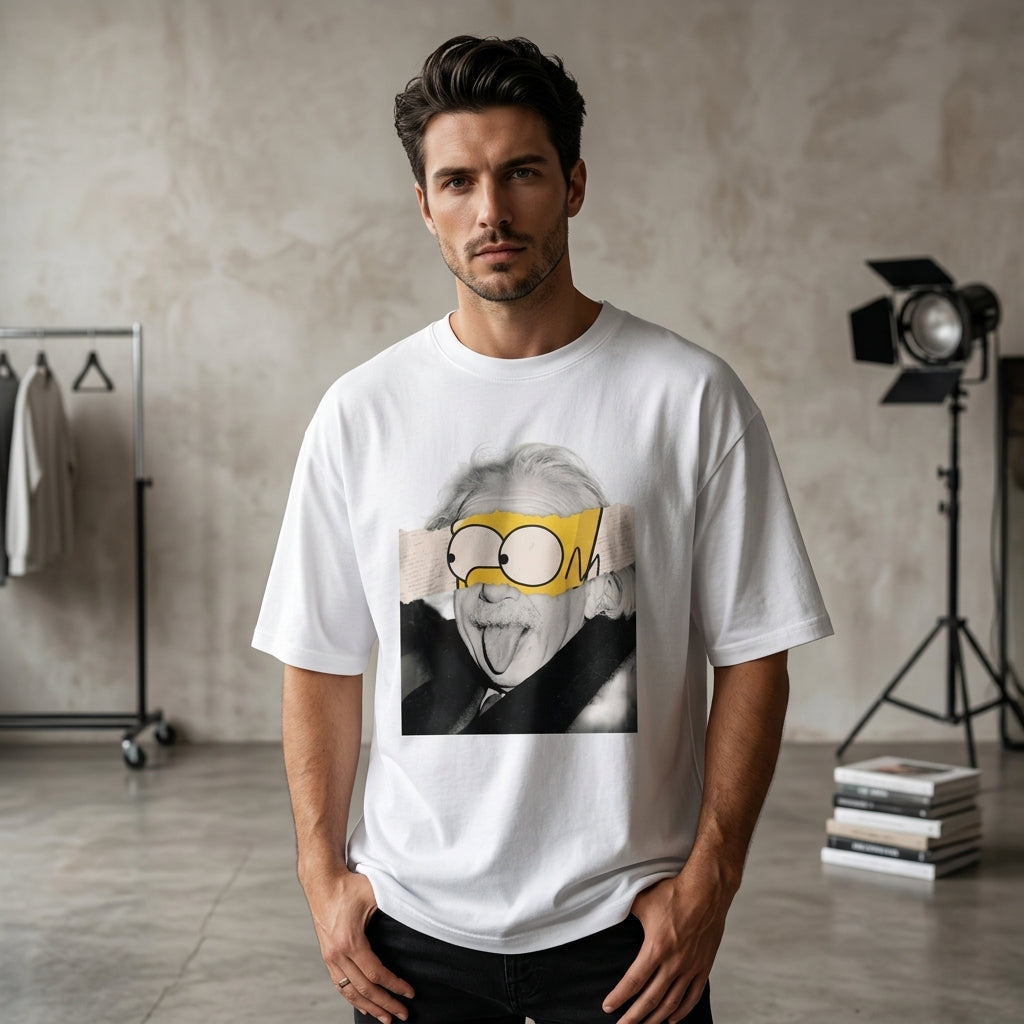 Einstein Bart Oversized Graphic T-Shirt WHITE