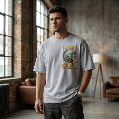 Need Space Oversized Graphic T-Shirt | Retro Alien Astronaut grey Tee
