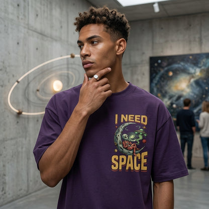 Need Space Oversized Graphic T-Shirt | Retro Alien Astronaut purple Tee