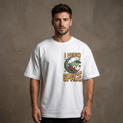 Need Space Oversized Graphic T-Shirt | Retro Alien Astronaut white Tee