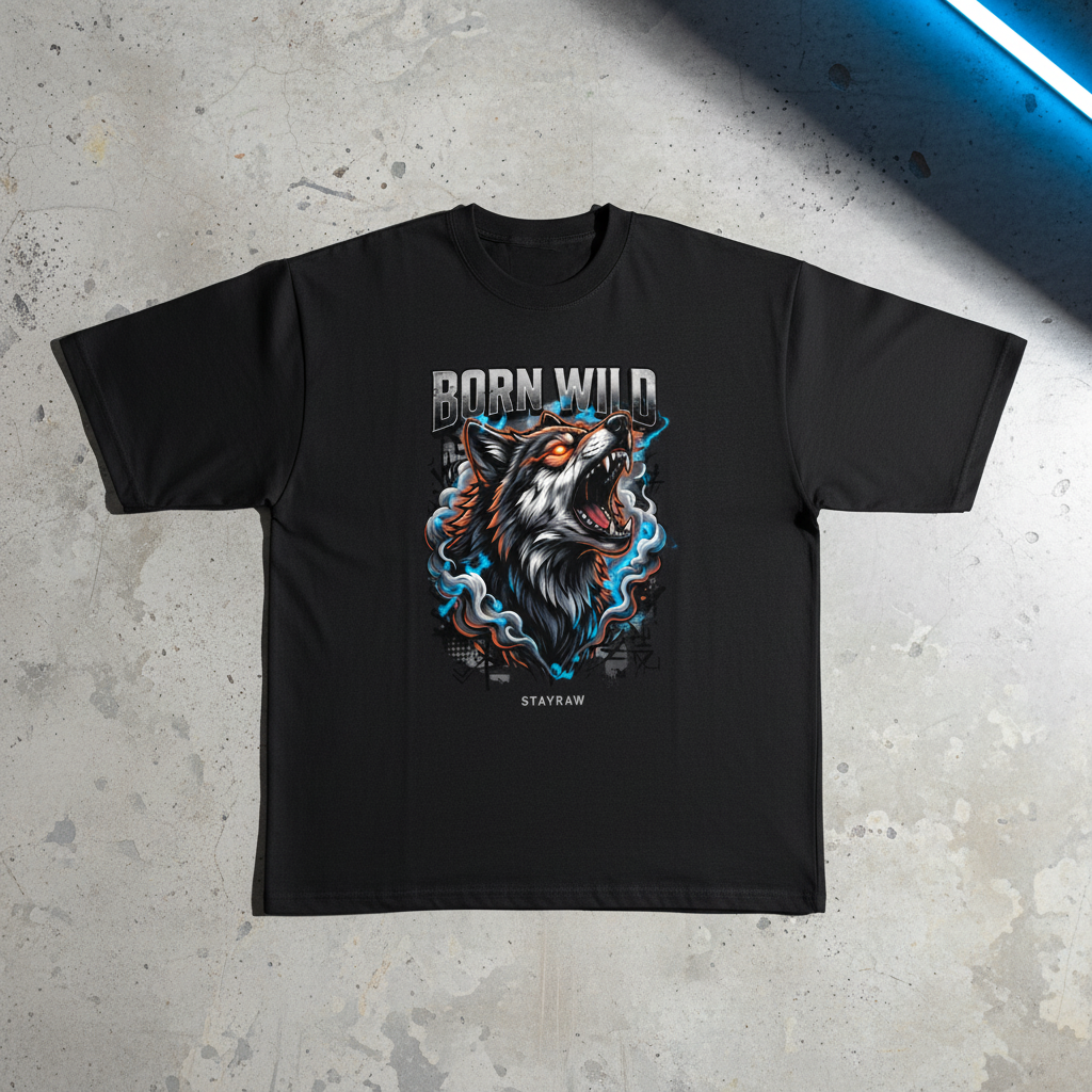 Born Wild Wolf Oversized T-Shirt – Fierce Streetwear Graphic Tee