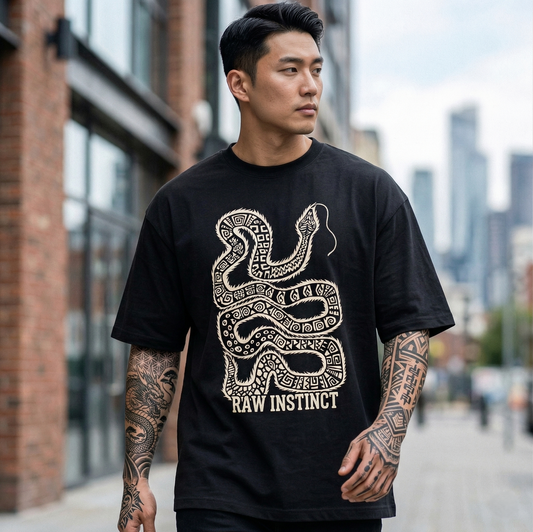 Raw Instinct Snake Oversized T-Shirt – Tribal Streetwear Graphic Tee
