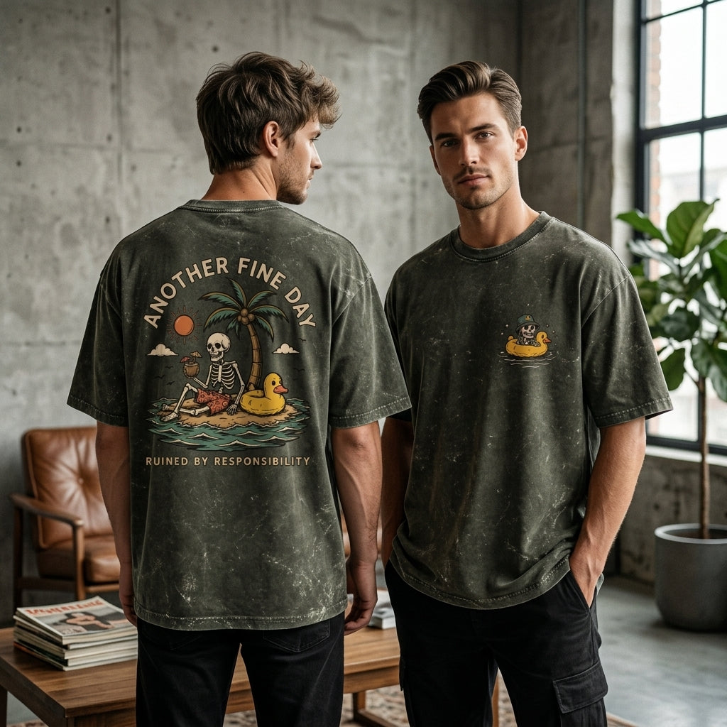 Skeleton Beach Oversized Acid Wash T-Shirt GREEN
