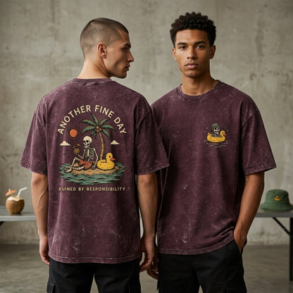 Skeleton Beach Oversized Acid Wash T-Shirt MAROON
