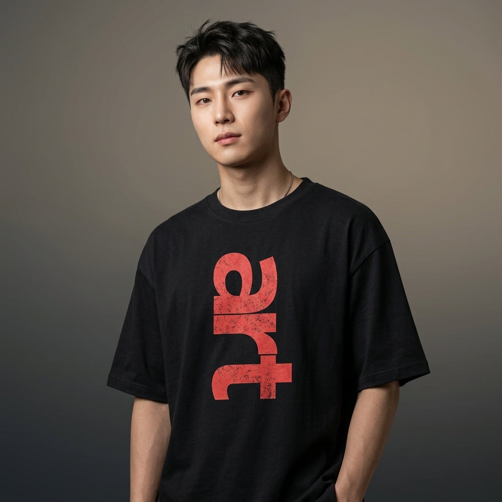 STAYRAW Art Graphic Oversized Black T-Shirt with Distressed Red Typography Print