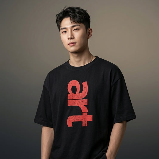 STAYRAW Art Graphic Oversized Black T-Shirt with Distressed Red Typography Print