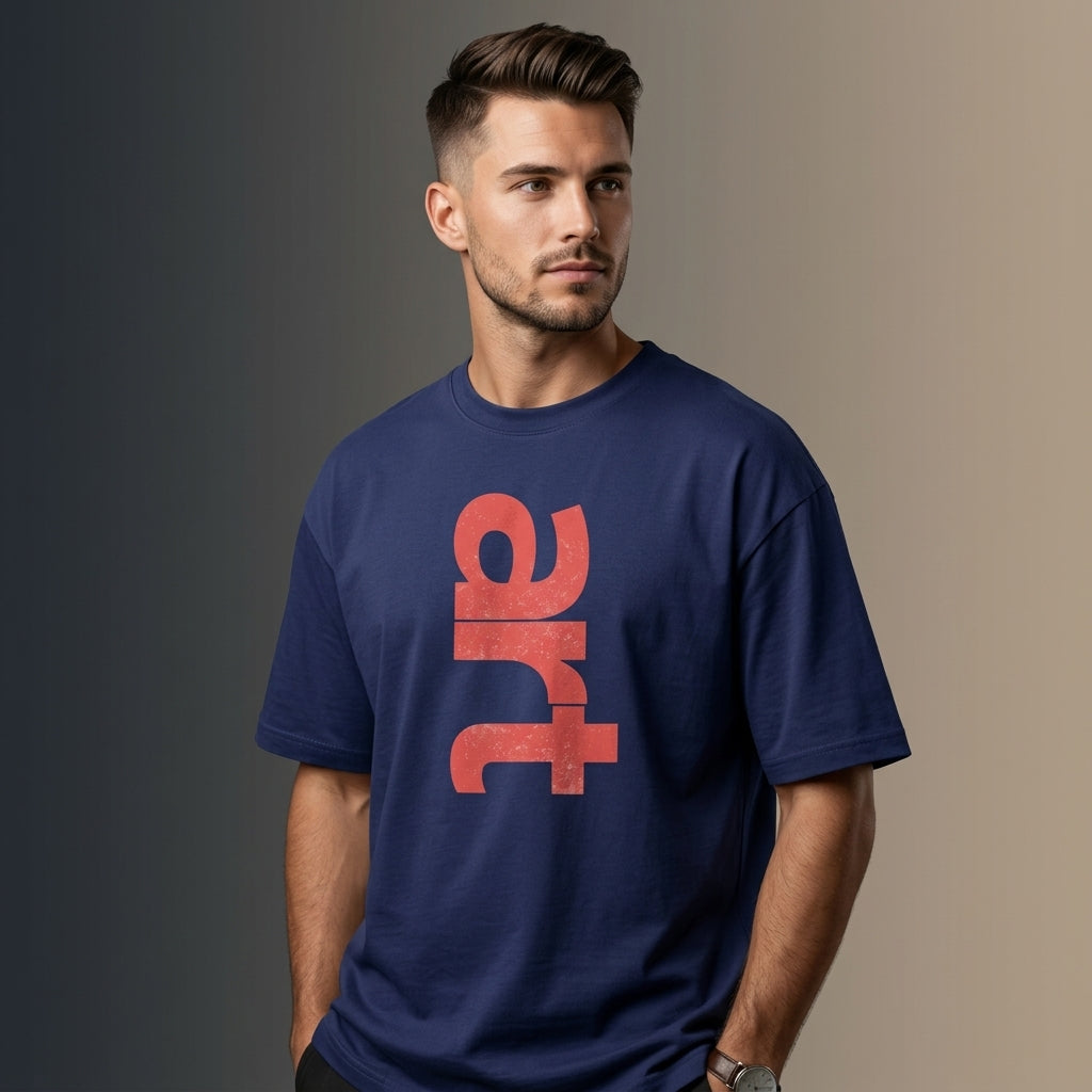 STAYRAW Art Graphic Oversized blue T-Shirt with Distressed Red Typography Print