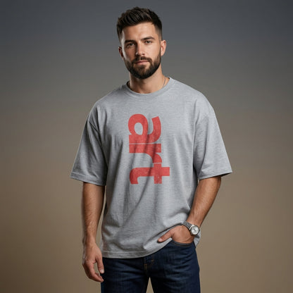 STAYRAW Art Graphic Oversized grey  T-Shirt with Distressed Red Typography Print