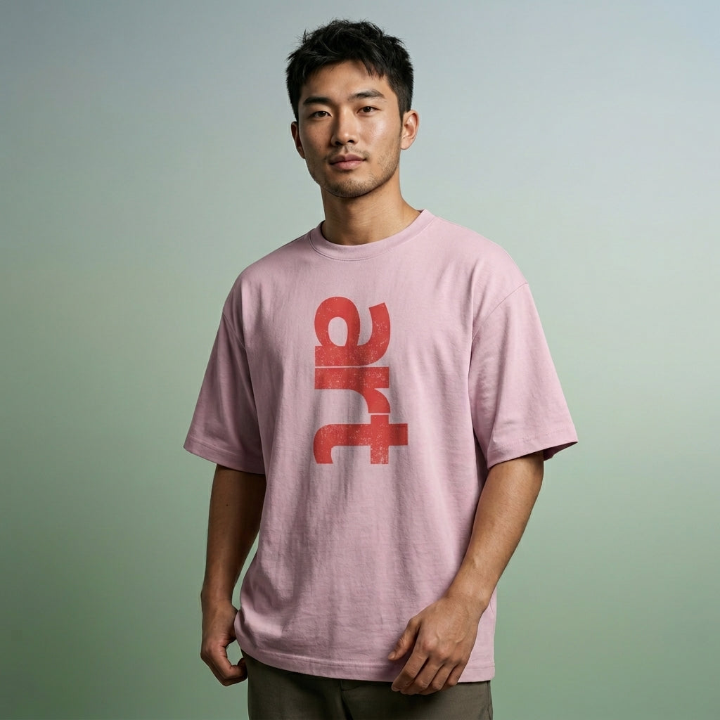 STAYRAW Art Graphic Oversized pink T-Shirt with Distressed Red Typography Print