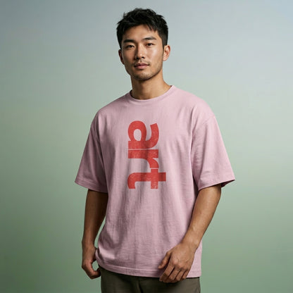 STAYRAW Art Graphic Oversized pink T-Shirt with Distressed Red Typography Print