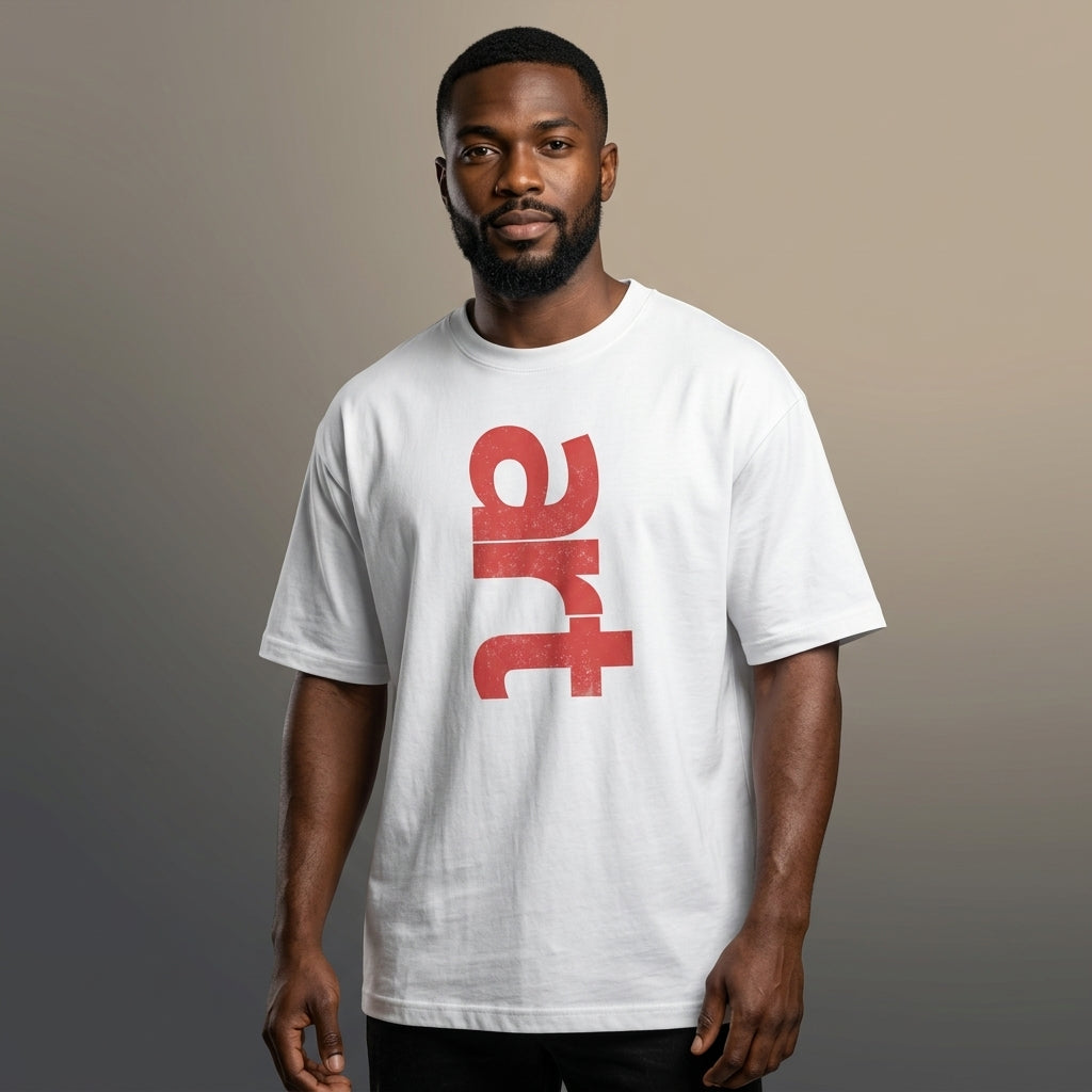 STAYRAW Art Graphic Oversized white T-Shirt with Distressed Red Typography Print