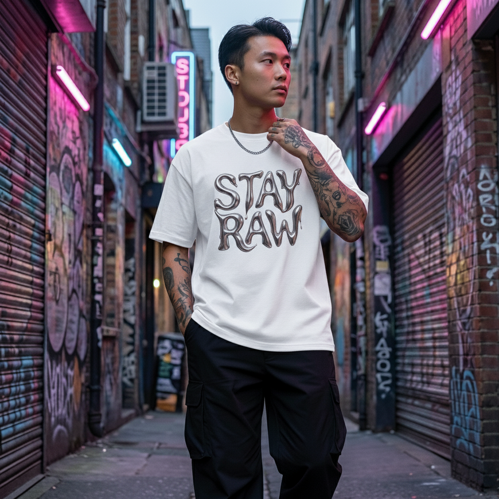 Heavyweight Chrome Graphic Oversized Tee STAYRAW