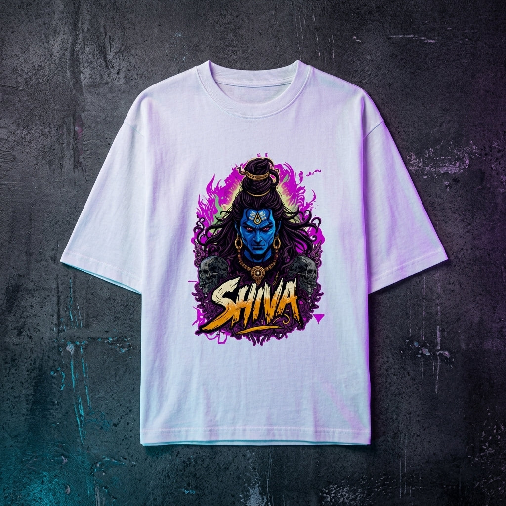 Oversized Lord Shiva T-Shirt 240 GSM – Premium Mahadev Neon Streetwear Graphic | StayRaw