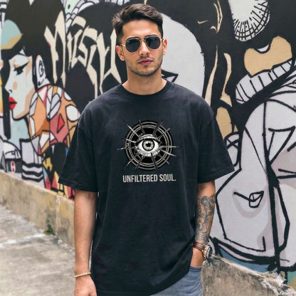 black oversized tshirt with unfiltered soul graphic STAYRAW streetwear