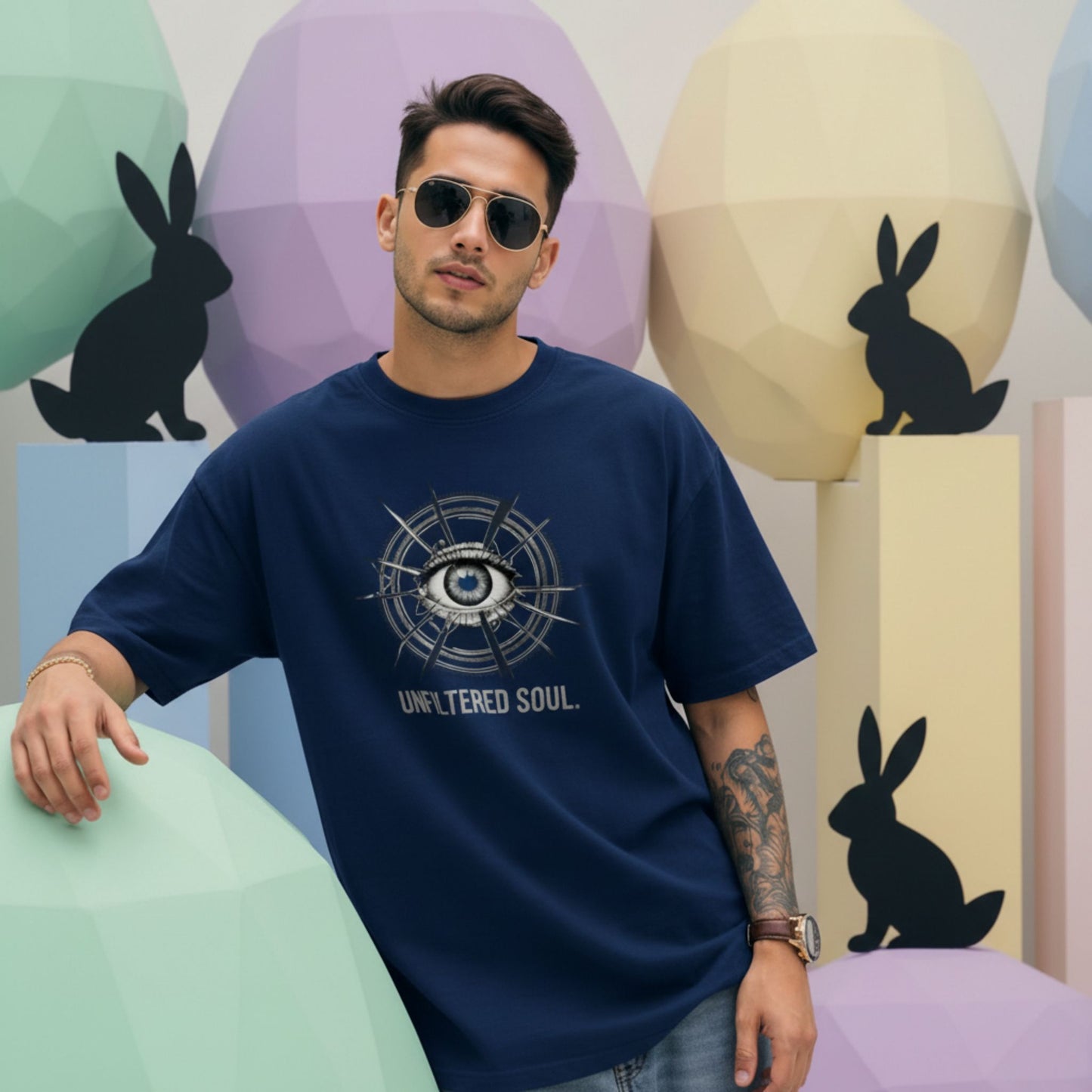blue oversized tshirt with unfiltered soul graphic STAYRAW streetwear