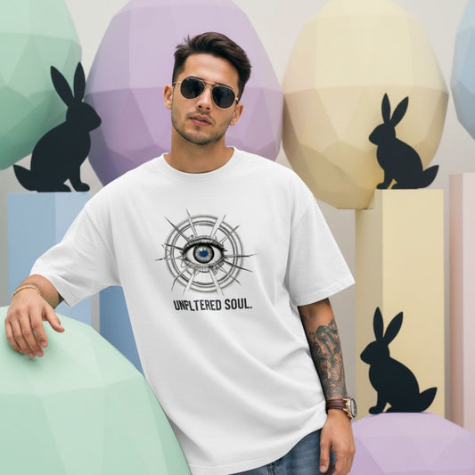 white oversized tshirt with unfiltered soul graphic STAYRAW streetwear